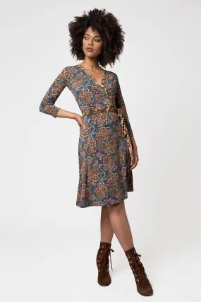 Banded Perfect Wrap Dress in Boho Paisley