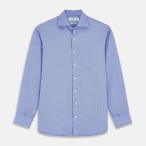 Blue Herringbone Tailored Fit Shirt With Kent Collar