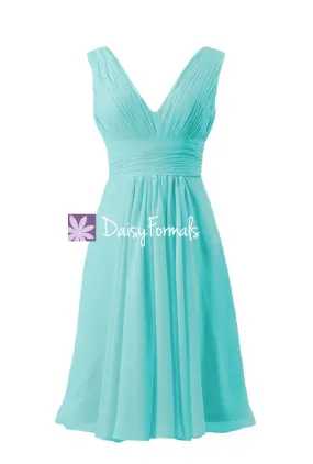 Crisp Tiffany Blue Formal Dress Deep V-neckline Women Party Dress (BM1422A)