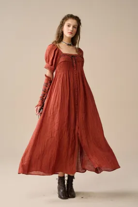 Daphne 26 | Pleated linen dress(with lace-up arm sleeves )