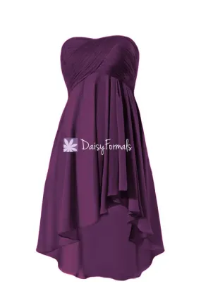 Dramatic Strapless Chiffon Party Dress Plum High-low Party Dress Prom Dress (BM2428)