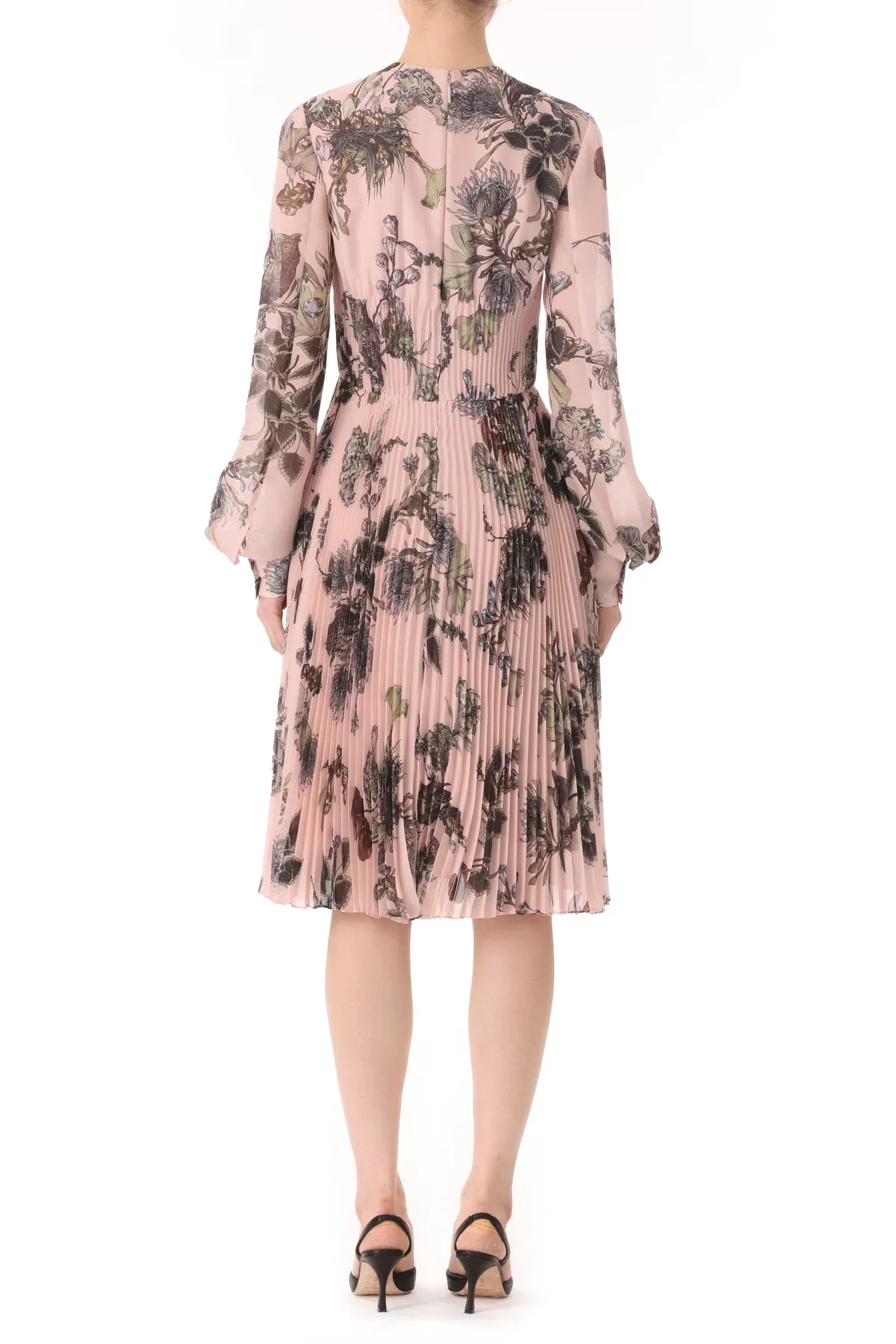 FOREST FLORAL LONG SLEEVE PLEATED DRESS