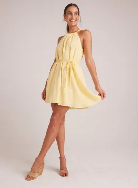 Gathered Halter Dress with  Braided Belt - Citron Yellow