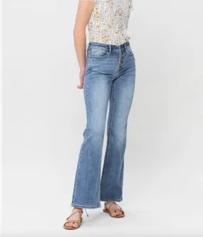 Mid Rise Vintage Wash Button Fly Bootcut Jeans